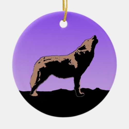 Howling Wolf at Sunset  _ Original Wildlife Art Ceramic Ornament