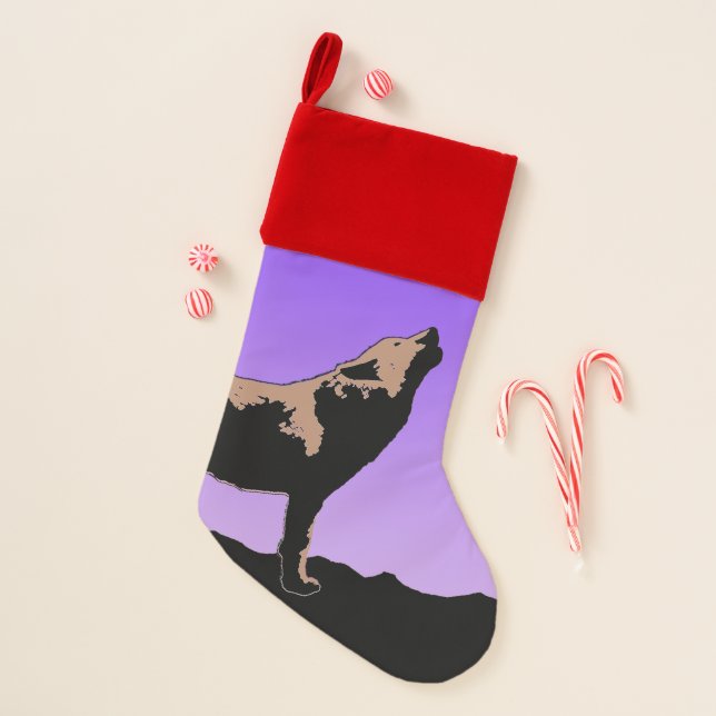 Howling Wolf at Sunset  - Original Wildlife Art Christmas Stocking (Front)