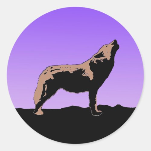 Howling Wolf at Sunset  _ Original Wildlife Art Classic Round Sticker