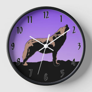 Howling Wolf at Sunset  - Original Wildlife Art Clock