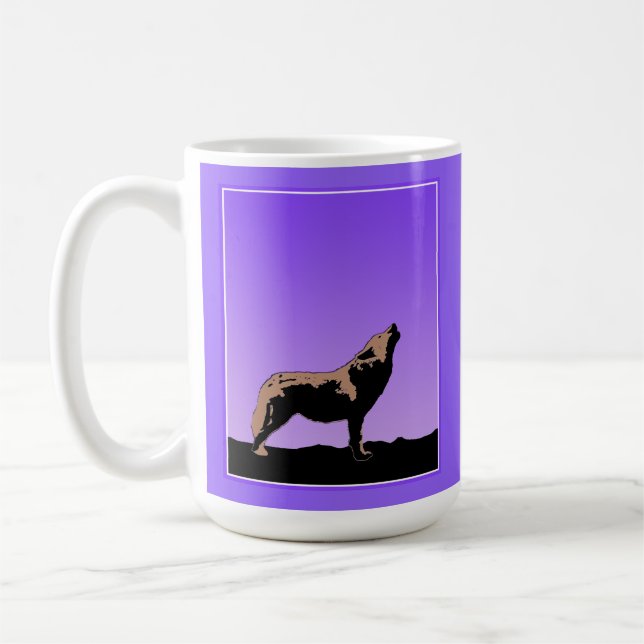 Howling Wolf at Sunset  - Original Wildlife Art Coffee Mug (Left)