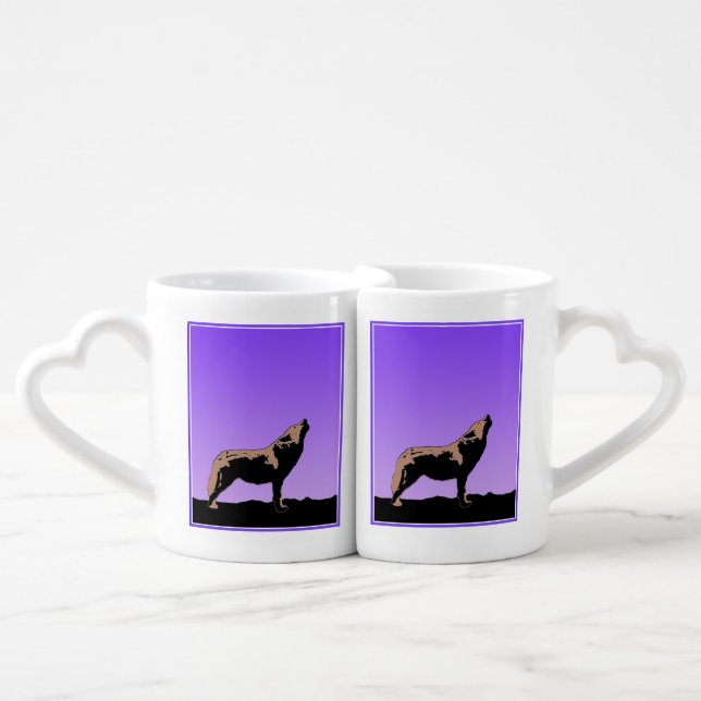 Howling Wolf at Sunset  - Original Wildlife Art Coffee Mug Set (Front Nesting)