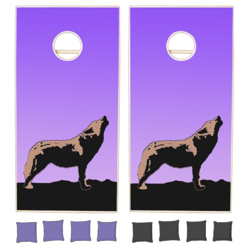 Howling Wolf at Sunset  _ Original Wildlife Art Cornhole Set