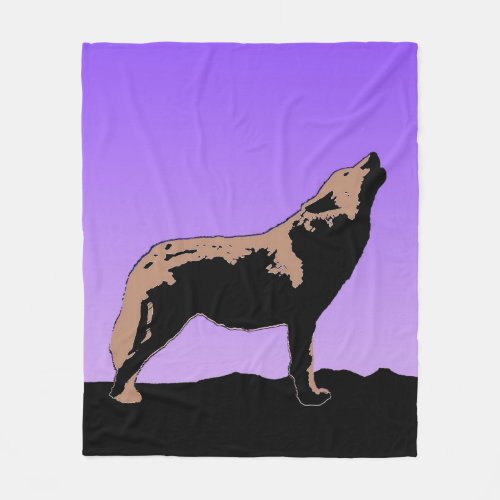 Howling Wolf at Sunset  _ Original Wildlife Art Fleece Blanket