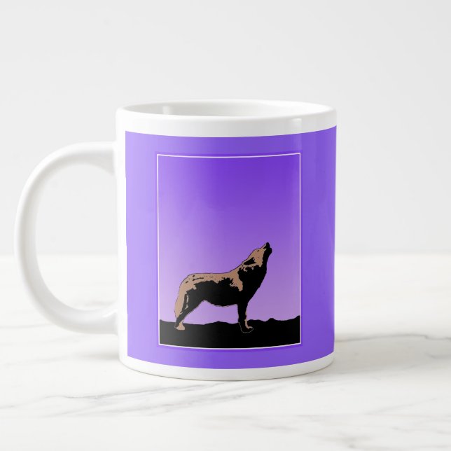 Howling Wolf at Sunset  - Original Wildlife Art Giant Coffee Mug (Left)