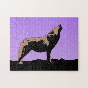 Howling Wolf at Sunset - Original Wildlife Art Jigsaw Puzzle