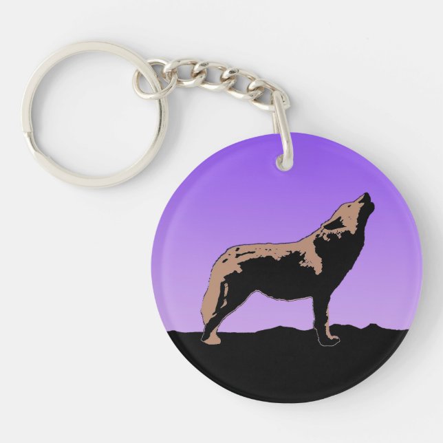 Howling Wolf at Sunset  - Original Wildlife Art Keychain (Front)