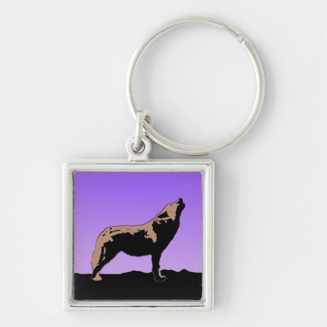Howling Wolf at Sunset  - Original Wildlife Art Keychain (Front)
