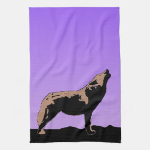 Howling Wolf at Sunset - Original Wildlife Art Kitchen Towel