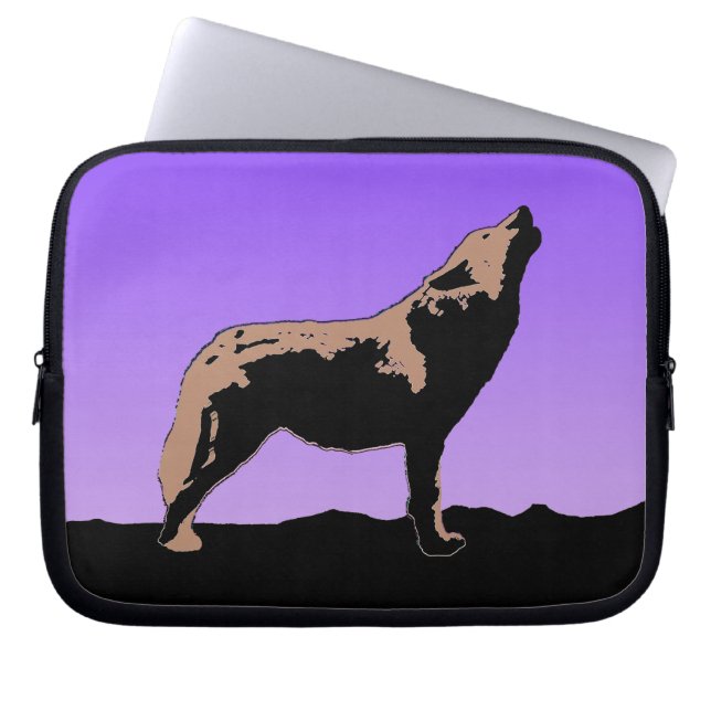 Howling Wolf at Sunset  - Original Wildlife Art Laptop Sleeve (Front)