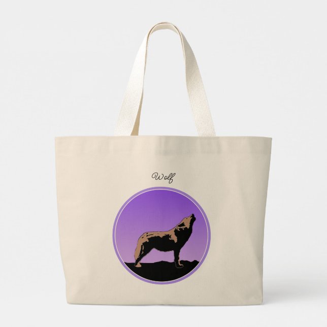 Howling Wolf at Sunset  - Original Wildlife Art Large Tote Bag (Back)