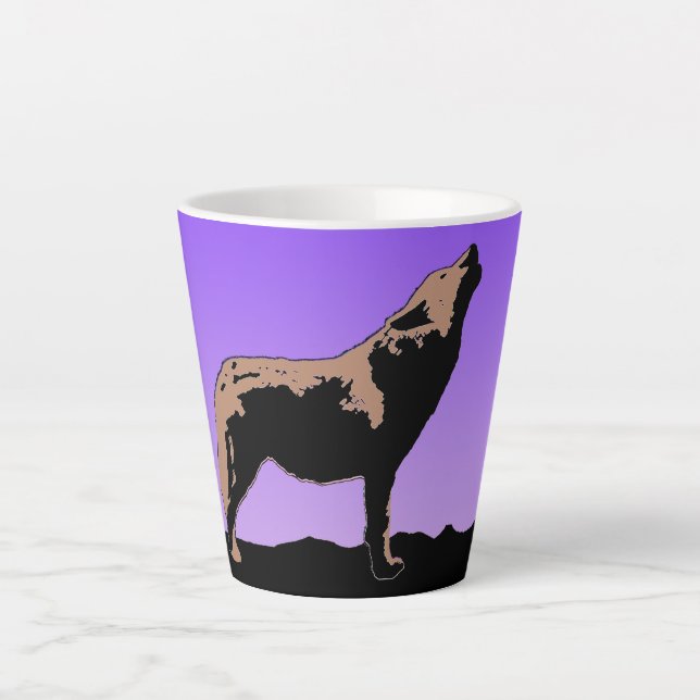 Howling Wolf at Sunset  - Original Wildlife Art Latte Mug (Front)