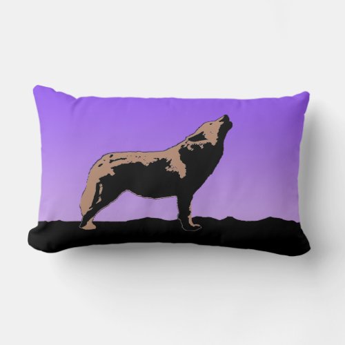 Howling Wolf at Sunset  _ Original Wildlife Art Lumbar Pillow