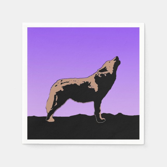 Howling Wolf at Sunset  - Original Wildlife Art Napkins (Front)