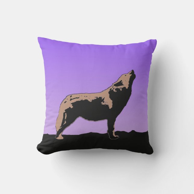 Howling Wolf at Sunset  - Original Wildlife Art Outdoor Pillow (Front)