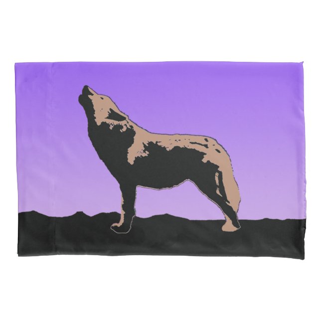Howling Wolf at Sunset  - Original Wildlife Art Pillow Case (Front)