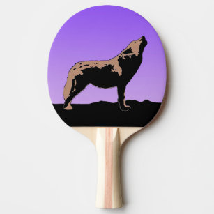 Howling Wolf at Sunset  - Original Wildlife Art Ping Pong Paddle