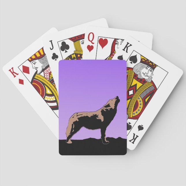 Howling Wolf at Sunset  - Original Wildlife Art Poker Cards (Back)