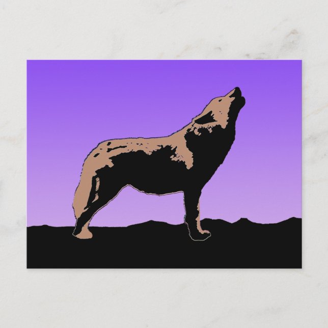 Howling Wolf at Sunset  - Original Wildlife Art Postcard (Front)