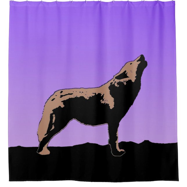 Howling Wolf at Sunset  - Original Wildlife Art Shower Curtain (Front)