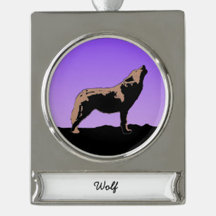 Howling Wolf at Sunset - Original Wildlife Art Silver Plated Banner Ornament