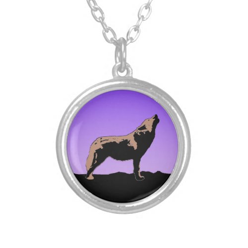 Howling Wolf at Sunset  _ Original Wildlife Art Silver Plated Necklace