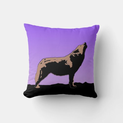 Howling Wolf at Sunset  _ Original Wildlife Art Throw Pillow