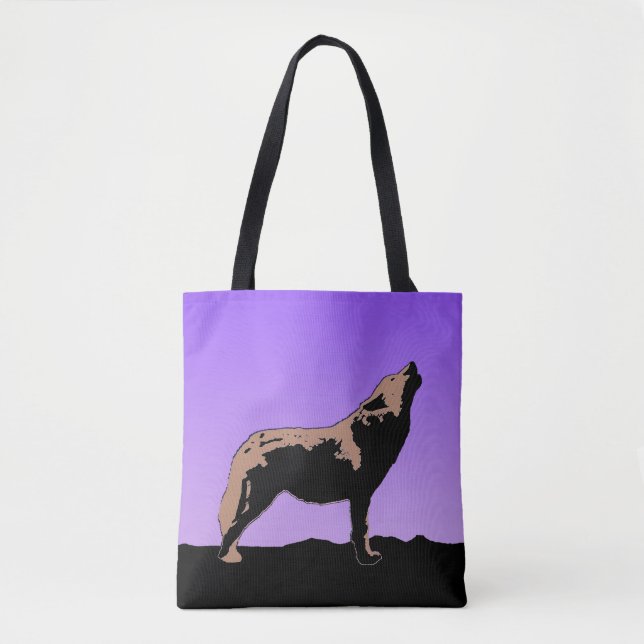 Howling Wolf at Sunset  - Original Wildlife Art Tote Bag (Front)