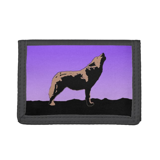 Howling Wolf at Sunset  - Original Wildlife Art Trifold Wallet (Front)