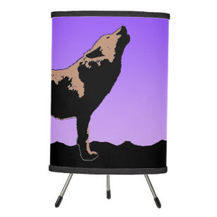 Howling Wolf at Sunset  - Original Wildlife Art Tripod Lamp