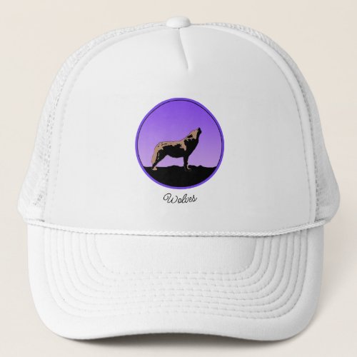 Howling Wolf at Sunset  _ Original Wildlife Art Trucker Hat