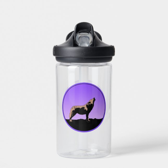 Howling Wolf at Sunset  - Original Wildlife Art Water Bottle (Front)