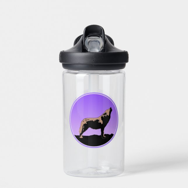 Howling Wolf at Sunset  - Original Wildlife Art Water Bottle (Front)