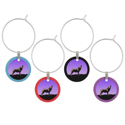 Howling Wolf at Sunset  _ Original Wildlife Art Wine Charm