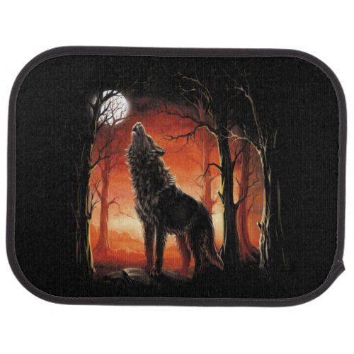 Howling Wolf at Sunset Rear Car Mats