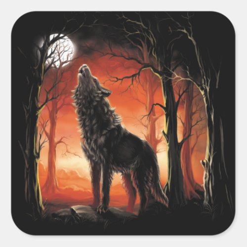 Howling Wolf at Sunset Square Stickers