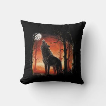 Howling Wolf At Sunset Throw Pillow by FantasyPillows at Zazzle