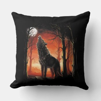 Howling Wolf At Sunset Throw Pillow by FantasyPillows at Zazzle