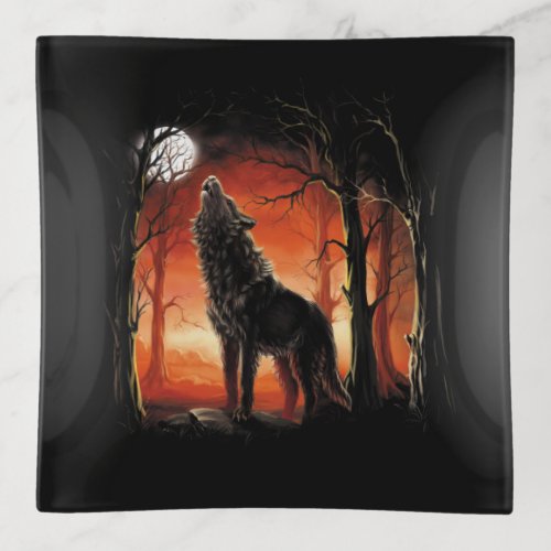Howling Wolf at Sunset Trinket Tray