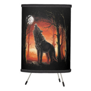 Howling Wolf at Sunset Tripod Lamp