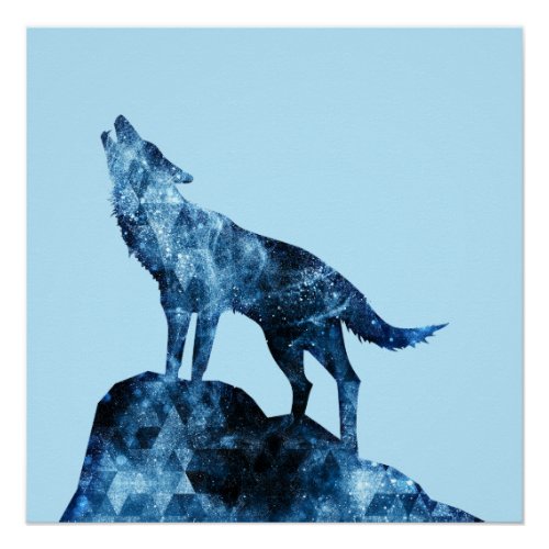 Howling Wolf blue sparkly smoke silhouette blue  Poster