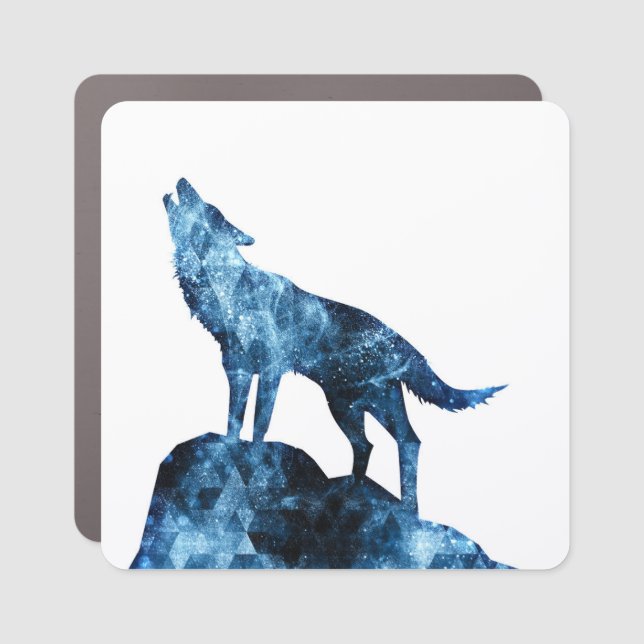 Howling Wolf blue sparkly smoke silhouette Car Magnet (Front)