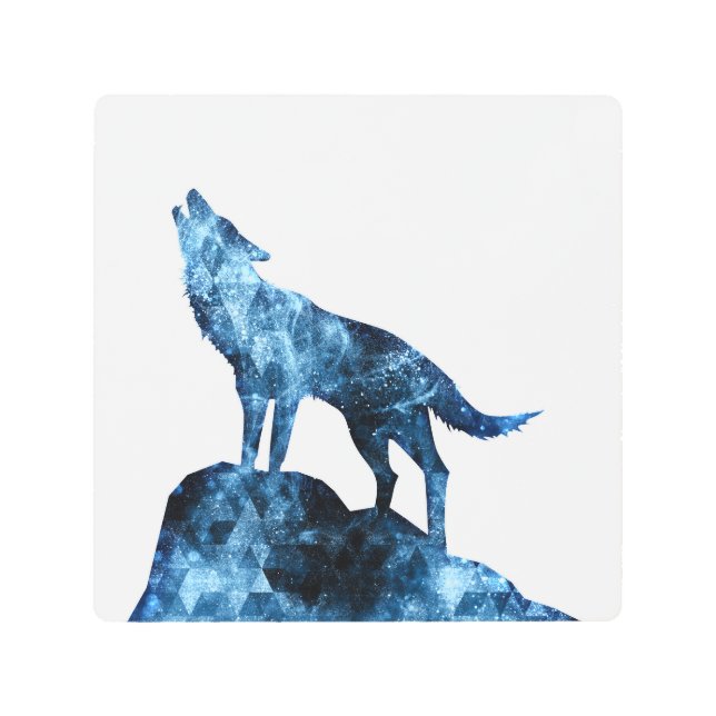 Howling Wolf blue sparkly smoke silhouette Metal Print (Front)