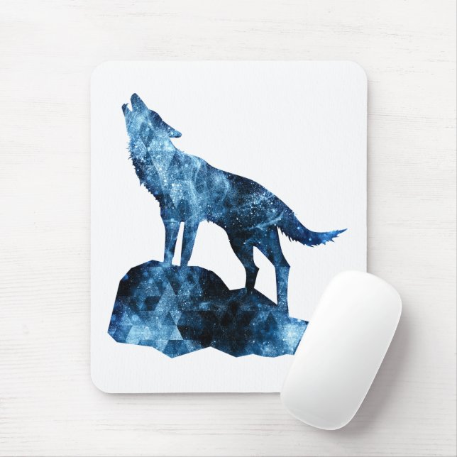 Howling Wolf blue sparkly smoke silhouette Mouse Pad (With Mouse)