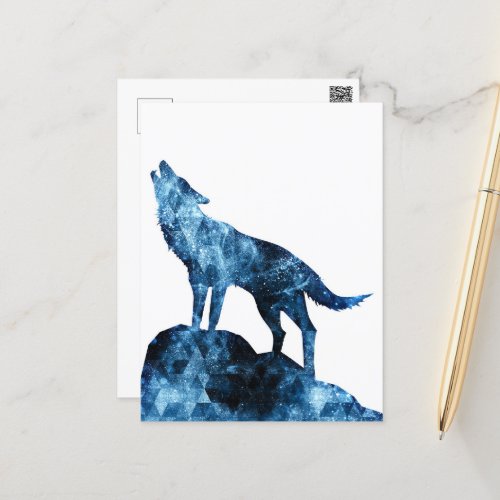 Howling Wolf blue sparkly smoke silhouette Postcard
