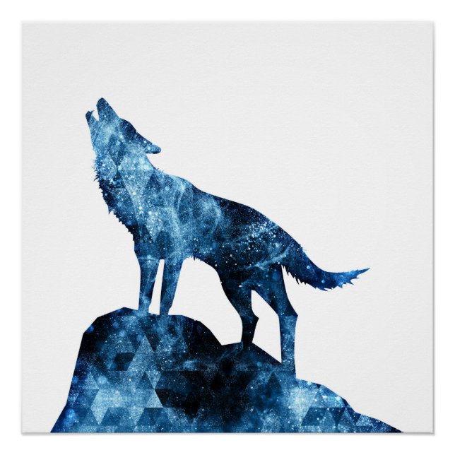 Howling Wolf blue sparkly smoke silhouette Poster (Front)