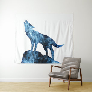 Howling Wolf blue sparkly smoke silhouette Tapestry