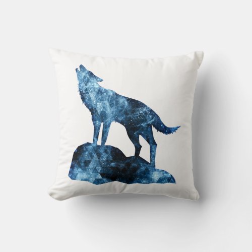 Howling Wolf blue sparkly smoke silhouette Throw Pillow
