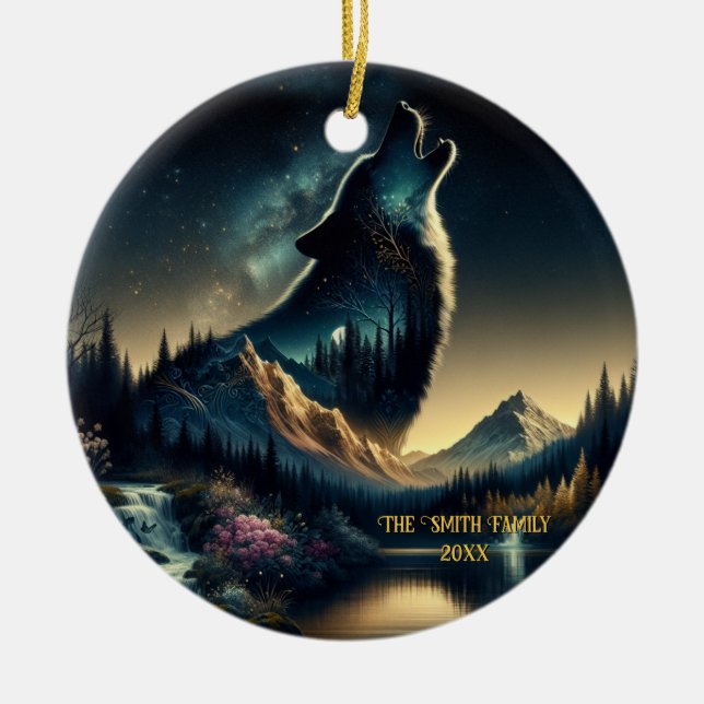 Howling Wolf Ceramic Ornament (Front)