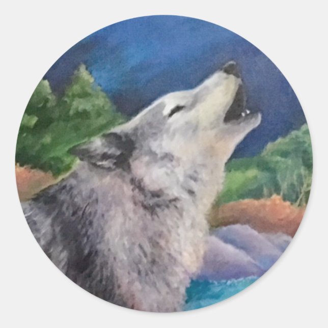 Howling Wolf Classic Round Sticker (Front)